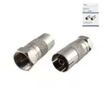 Adaptateur fiche F sur prise coaxiale, fiche SAT sur prise ANT, entièrement métallique, boîte DINIC avec trou européen,